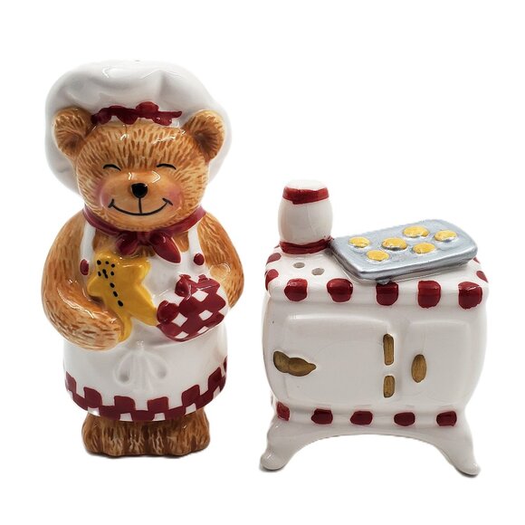 RARE Vintage “Avon” Ceramic “Bear Chef” Salt & Pepper Shakers – NEW - Picture 2 of 5